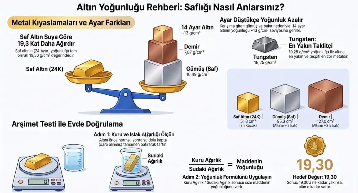 Altın Yoğunluğu ve Özkütlesi Nedir? (Saf Altın, Gümüş ve Metal Yoğunluk Tablosu)