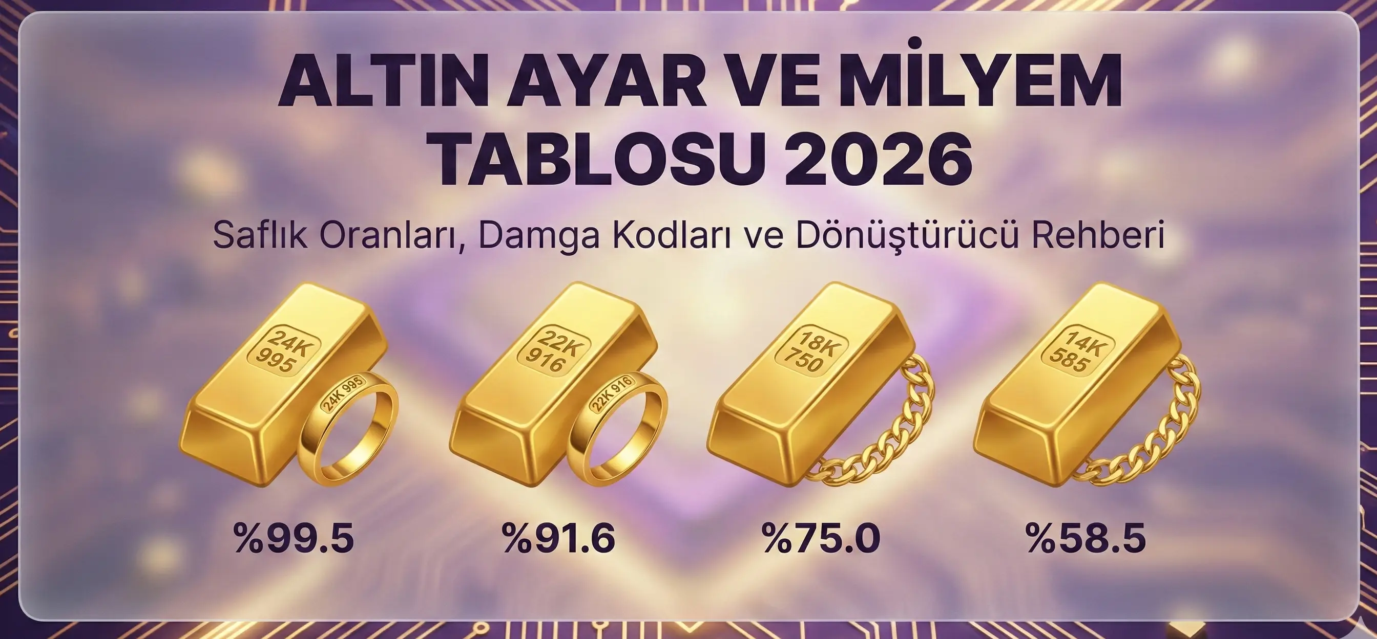 2026 Altın Ayar ve Milyem Tablosu - 24K, 22K, 18K ve 14K Saflık Oranları Karşılıkları