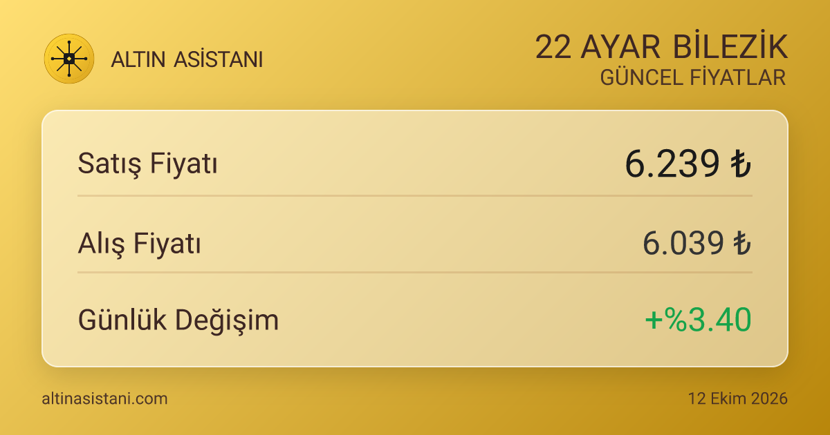 22 Ayar Bilezik Canlı Fiyat Özeti
